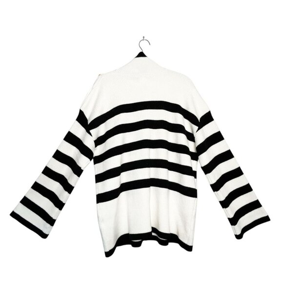 Apricot Long Sleeve Stripe Button Ribbed Sweater in White / Black - Sz XL - NWT - Picture 5 of 9